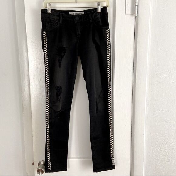 Etienne Marcel Black Distressed Studded Skinny Jeans Size 26 Punk Grunge Rock - Picture 2 of 13